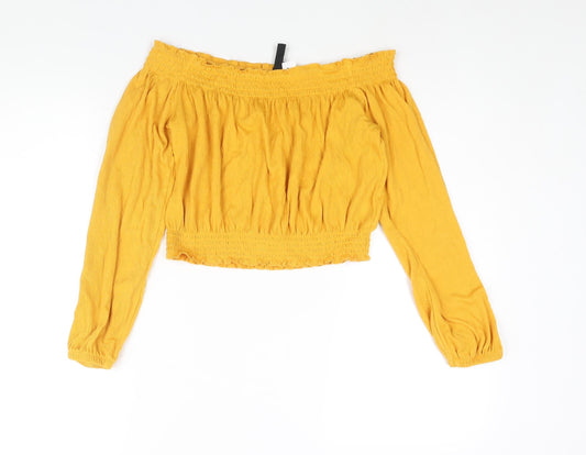 Womens UK Size M Divided by H&M Yellow Cropped Blouse