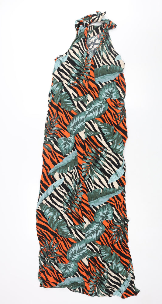 Dorothy Perkins Womens Multicoloured Geometric Viscose Maxi Size 10 Round Neck Tie - Side Slits