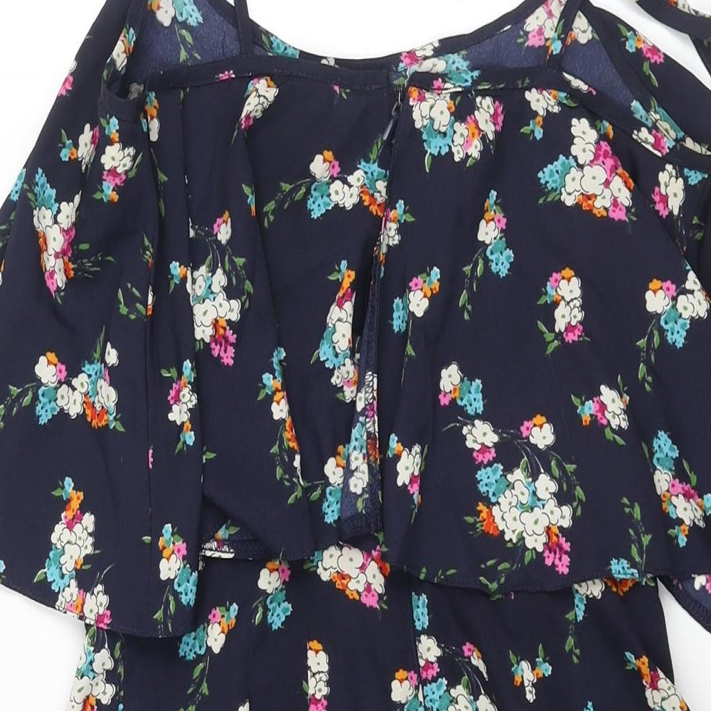 Topshop Womens Blue Floral Polyester Playsuit One-Piece Size 8 Zip