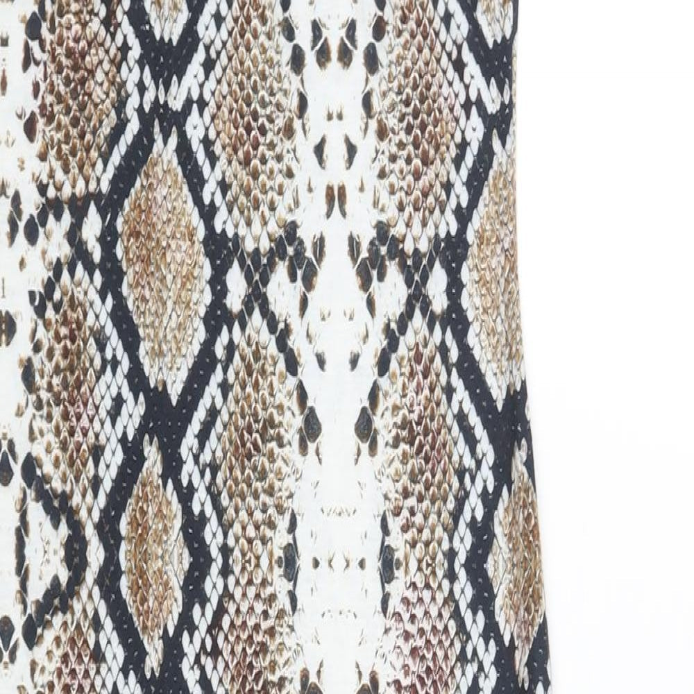 PRETTYLITTLETHING Womens Brown Animal Print Viscose Slip Dress Size 10 Square Neck Pullover - Snake Print