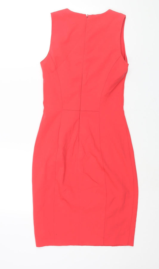 French Connection Womens Pink Polyester Pencil Dress Size 10 Round Neck Zip - Cut Out Detail