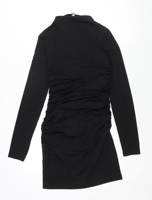 H&M Womens Black Polyester Bodycon Size S Mock Neck Pullover - Rouched