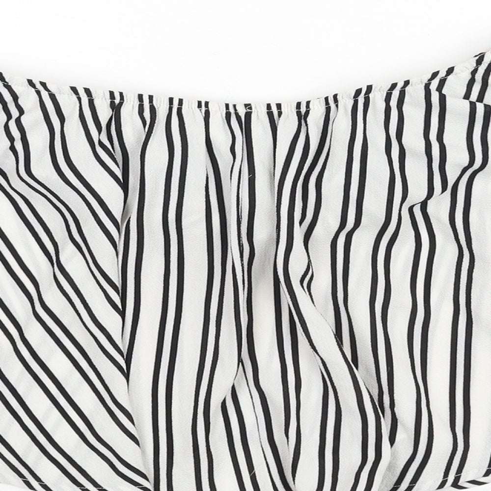 High Street Womens White Striped Polyester Cropped Blouse Size S Off the Shoulder