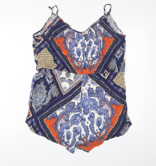 H&M Womens Multicoloured Geometric Viscose Playsuit One-Piece Size 16 L3 in Pullover