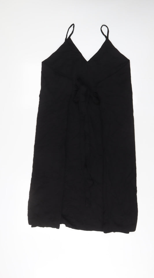 Zara Womens Black Cotton Tank Dress Size S V-Neck Pullover - Belted