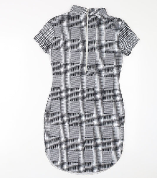 AX Paris Womens Grey Plaid Polyester Bodycon Size 10 Round Neck Zip