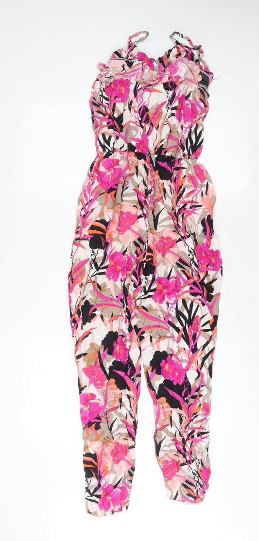 Miss Selfridge Womens Pink Geometric Viscose Jumpsuit One-Piece Size 8 Pullover