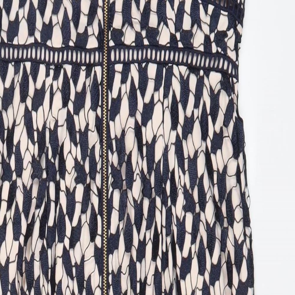 Coast Womens Beige Geometric Polyamide Sheath Size 10 V-Neck Zip - Embroidered