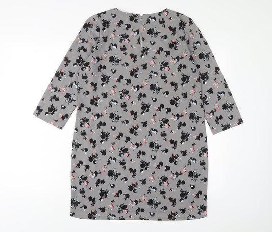 NEXT Womens Grey Floral Viscose A-Line Size 12 V-Neck Zip