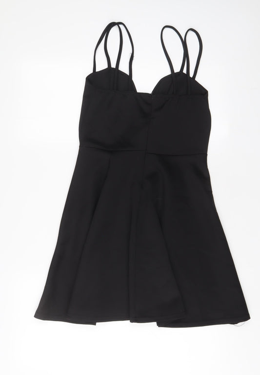 PRETTYLITTLETHING Womens Black Polyester A-Line Size 12 V-Neck