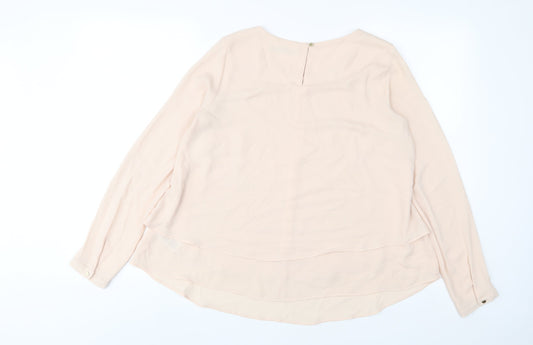 Marks and Spencer Womens Pink Polyester Basic Blouse Size 8 Crew Neck