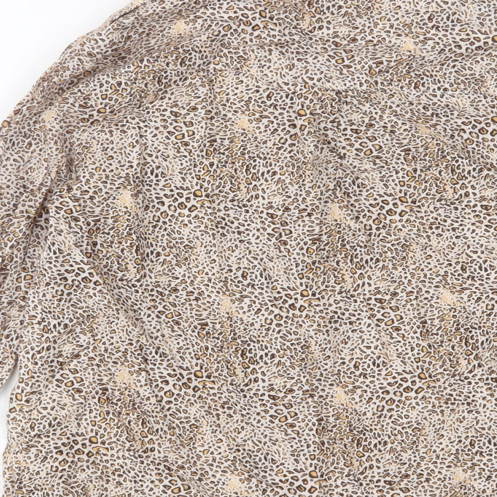 Brand and care label for Zara girls’ brown animal print cotton basic button-up, size 11-12, years v-neck button
