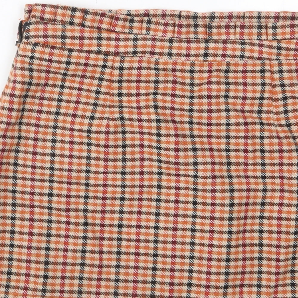 FOREVER 21 Womens Orange Plaid Polyester A-Line Skirt Size L Zip