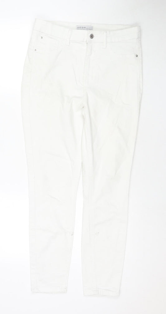 Additional front view of Denim & Co. women’s white cotton skinny jeans, size UK 14, 26-inch leg regular zip