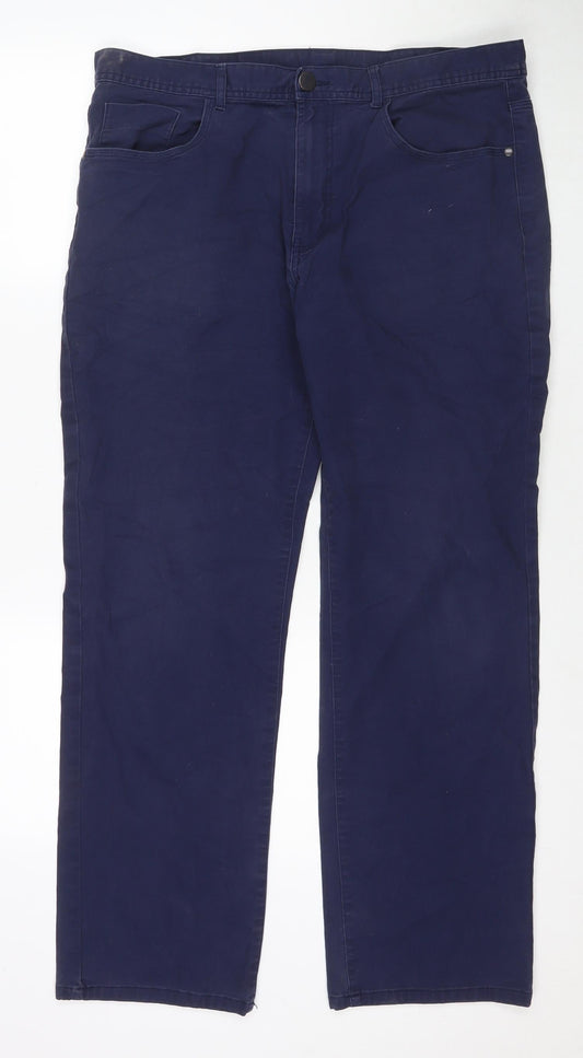 Additional front view of Dunnes women’s blue cotton straight jeans, size UK 36, in, 32-inch leg regular zip