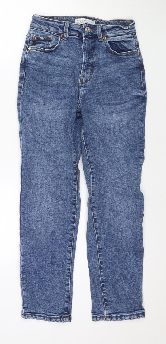 Additional front view of Denim & Co. women’s blue cotton mom jeans, size UK 4, 26-inch leg regular zip
