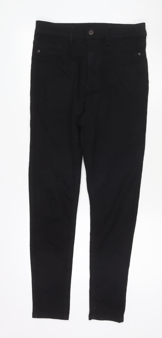 Additional front view of Denim & Co. women’s black cotton skinny jeans, size UK 10, 27-inch leg regular zip