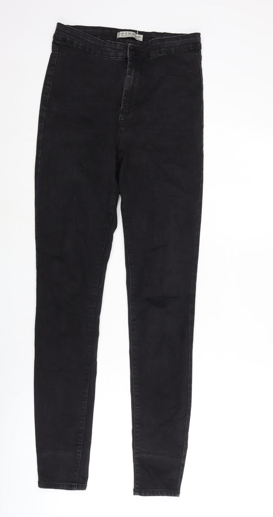 Additional front view of Denim & Co. women’s black cotton blend straight jeans, size UK 12, 31-inch leg regular zip