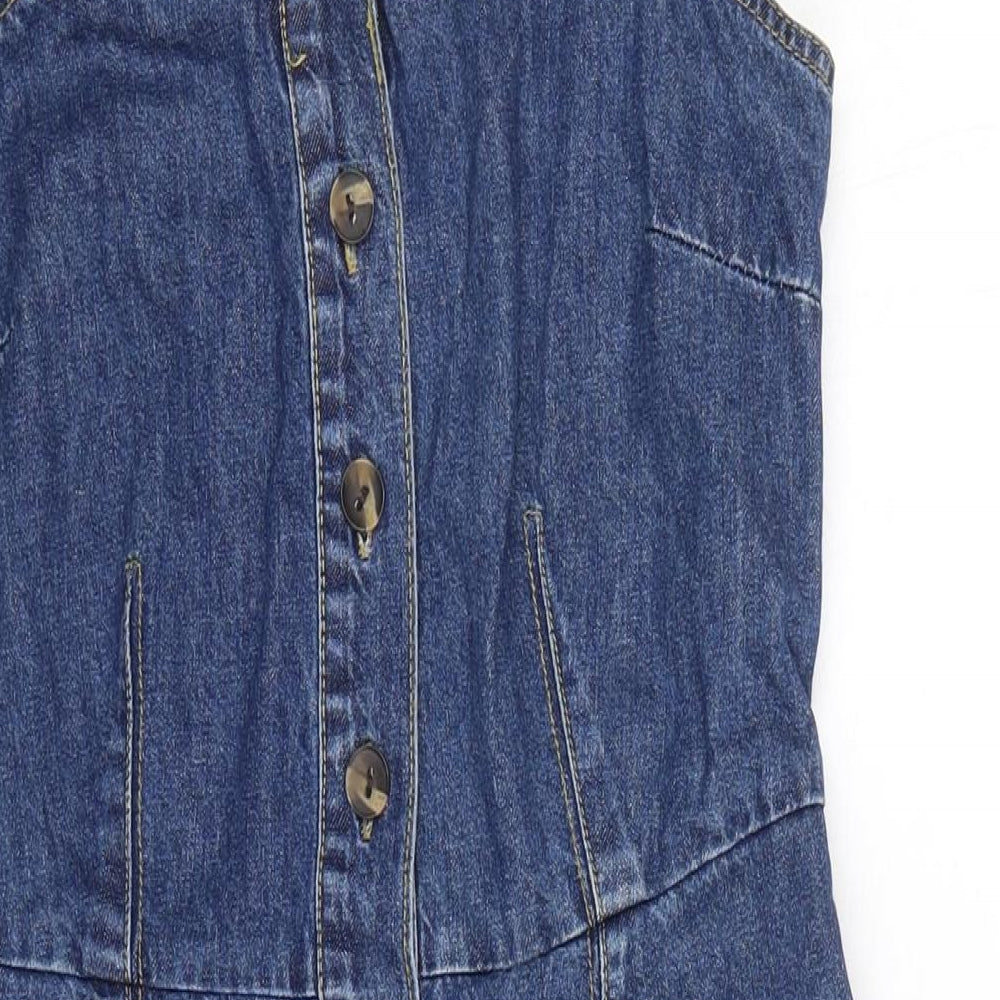 Dorothy Perkins Womens Blue Cotton Shift Size 10 Square Neck Button