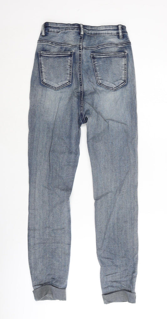 Missguided Womens Blue Cotton Blend Straight Jeans Size 8 L26 in Regular Zip