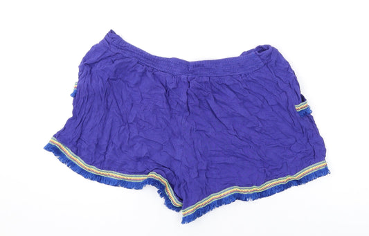 Boohoo Womens Blue Geometric Viscose Basic Shorts Size 12 L3 in Regular Drawstring