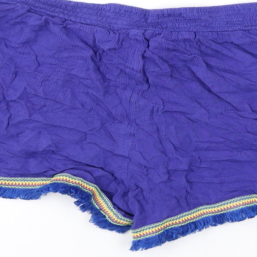 Boohoo Womens Blue Geometric Viscose Basic Shorts Size 12 L3 in Regular Drawstring