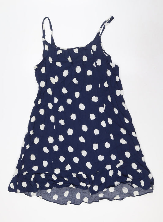 Bonmarché Womens Blue Polka Dot Viscose A-Line Size 14 Scoop Neck