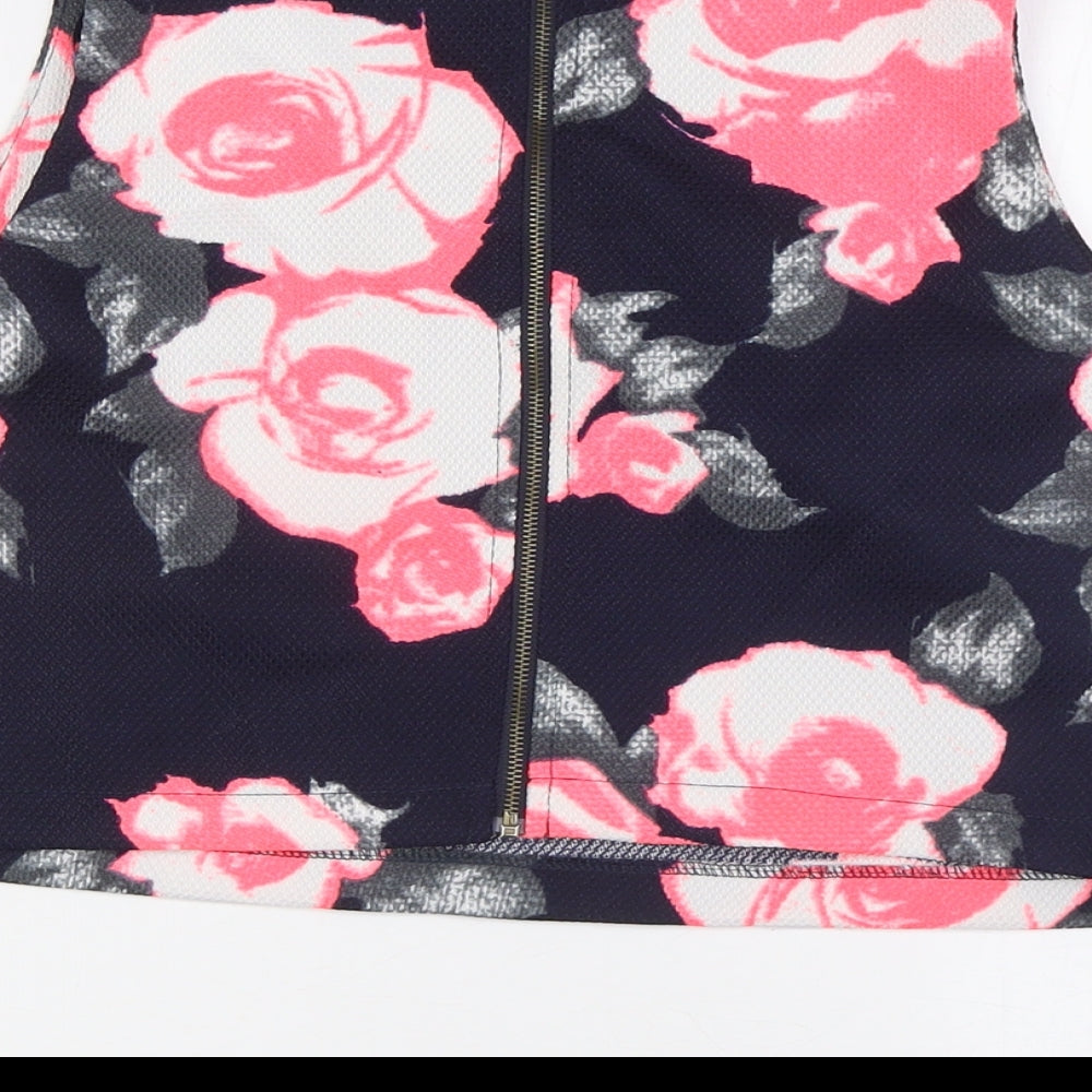 AX Womens Multicoloured Floral Polyester Cropped Tank Size 14 Round Neck