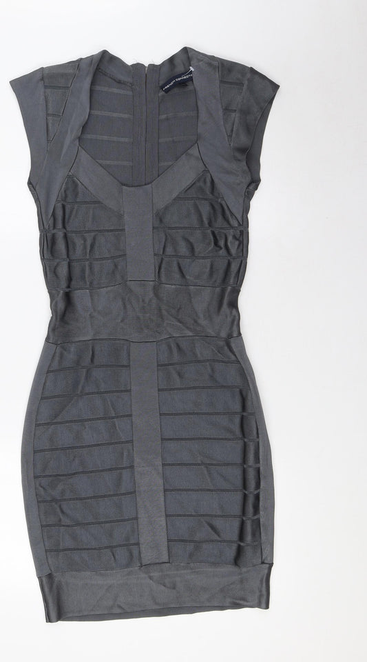 Additional front view of French Connection women’s grey viscose pencil dress, size UK 10, scoop neck zip