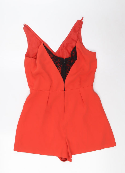 Topshop Womens Red Polyester Playsuit One-Piece Size 8 Zip - Lace Back