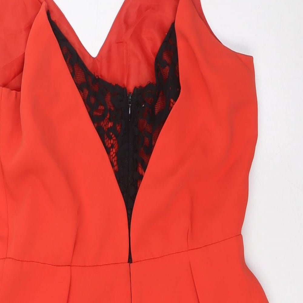Topshop Womens Red Polyester Playsuit One-Piece Size 8 Zip - Lace Back