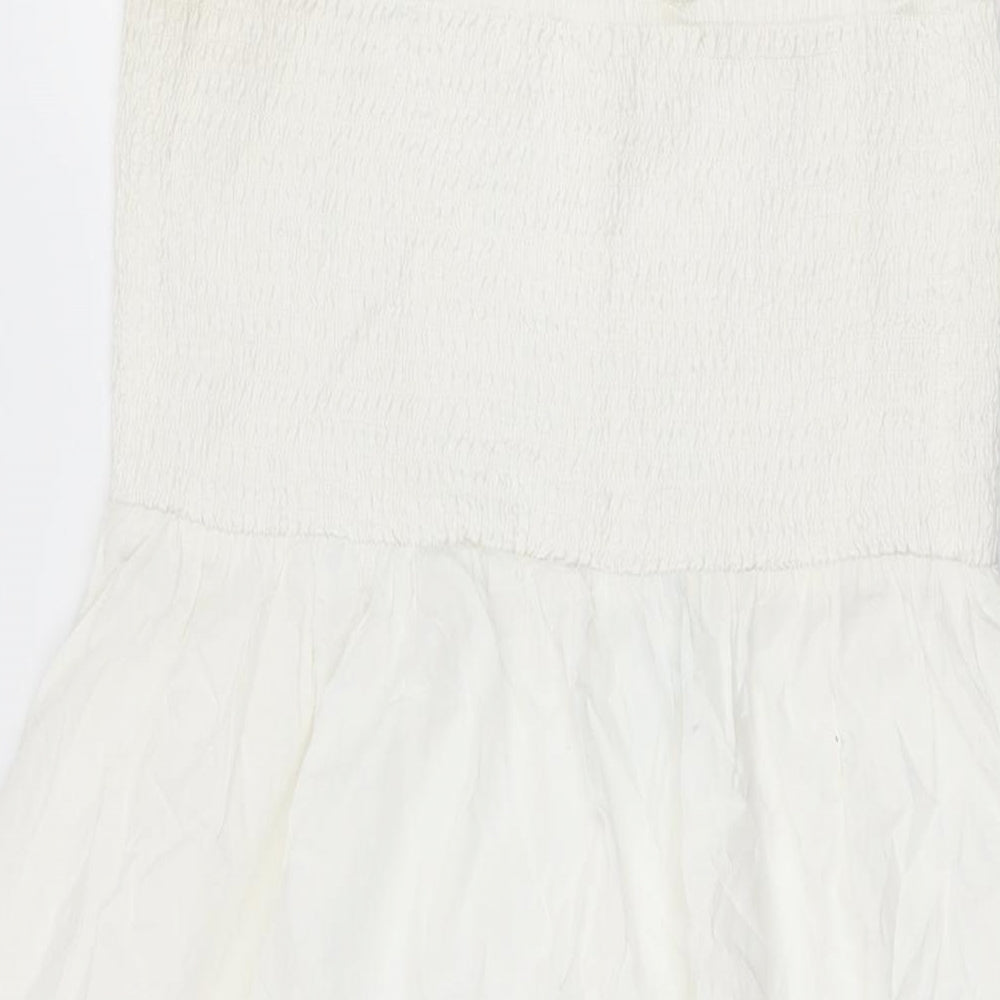 NEXT Womens White Floral Cotton Shift Size 10 Off the Shoulder Pullover