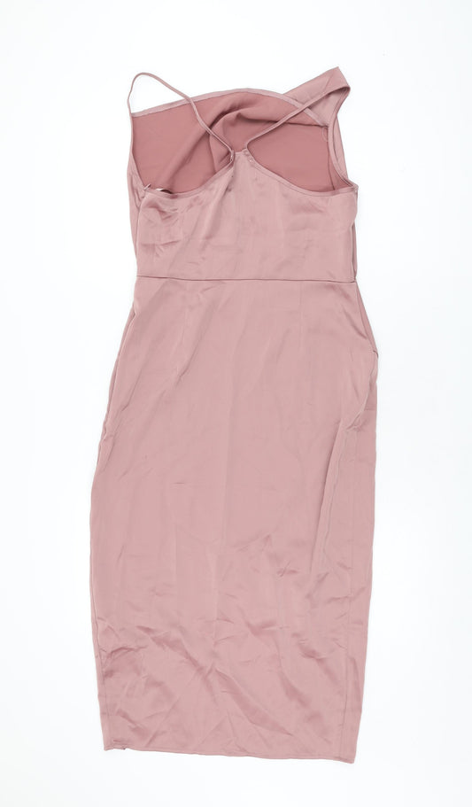 Missguided Womens Pink Polyester Bodycon Size 10 Cowl Neck Zip