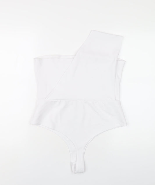 PRETTYLITTLETHING Womens White Polyester Bodysuit One-Piece Size 16 Snap