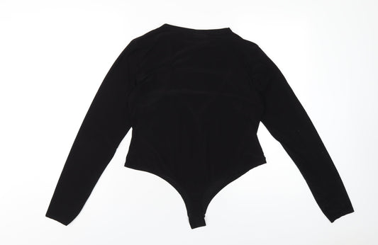 PRETTYLITTLETHING Womens Black Polyester Bodysuit One-Piece Size 16 Snap