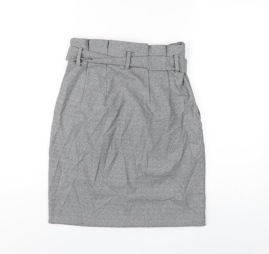 H&M Womens Grey Polyester A-Line Skirt Size 8 Zip - Paperbag Waist