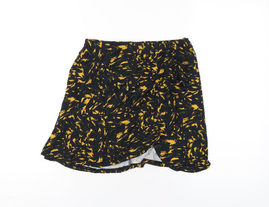 Additional front view of ASOS women’s black geometric viscose a-line skirt, size UK 10