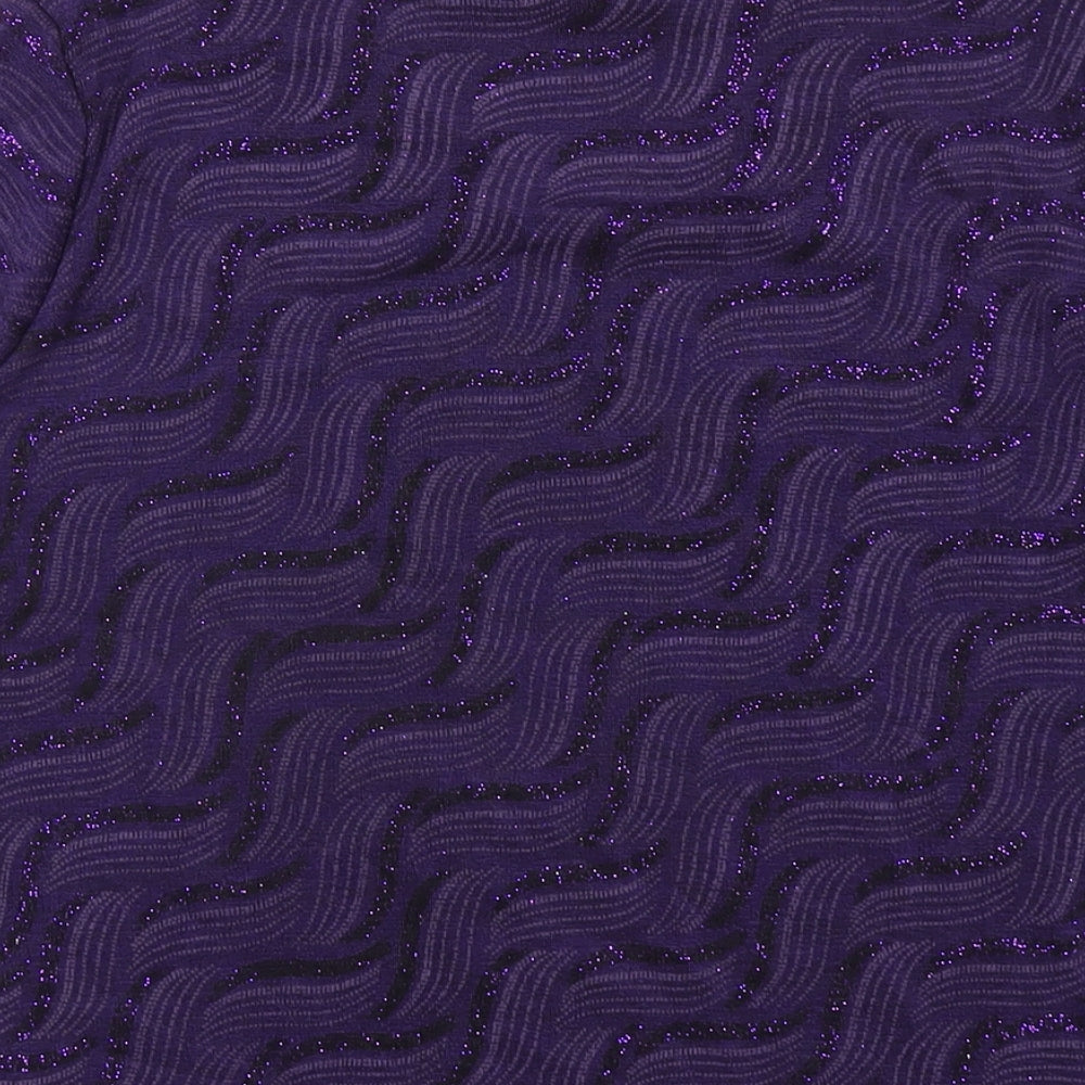 EWM Womens Purple Geometric Polyester Basic T-Shirt Size 14 Round Neck