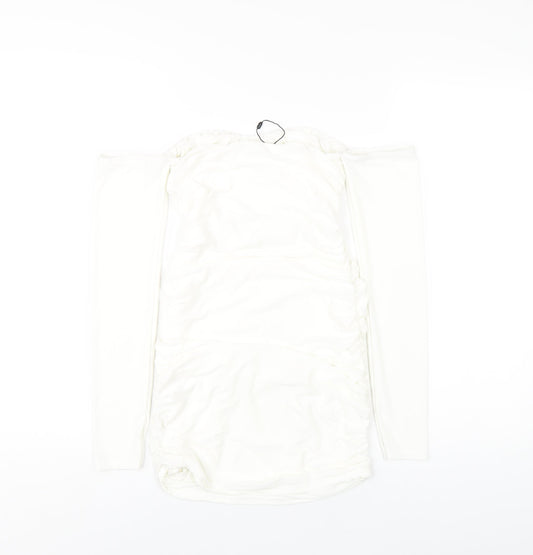 Femme Luxe Womens White Polyester Bodycon Size 6 Off the Shoulder Pullover