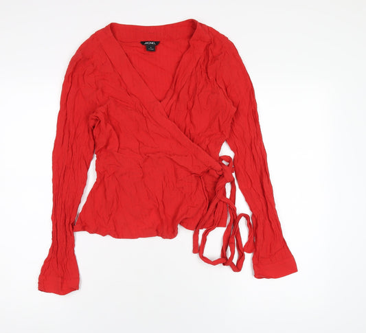 Womens UK Size S Monki Red Wrap T-Shirt