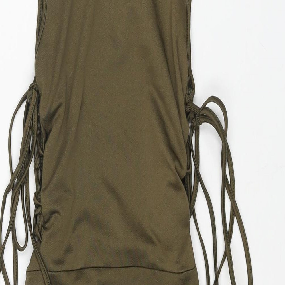 PRETTYLITTLETHING Womens Green Polyester Mini Size 8 Mock Neck Pullover - Lace Up Sides