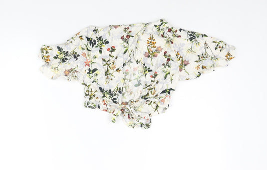 Miss Selfridge Womens Multicoloured Floral Viscose Cropped Blouse Size 8 Round Neck - Open Back