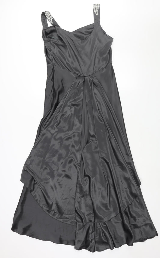 Klass Womens Grey Polyester Ball Gown Size 12 Sweetheart Zip - Rhinestone Strap Detail