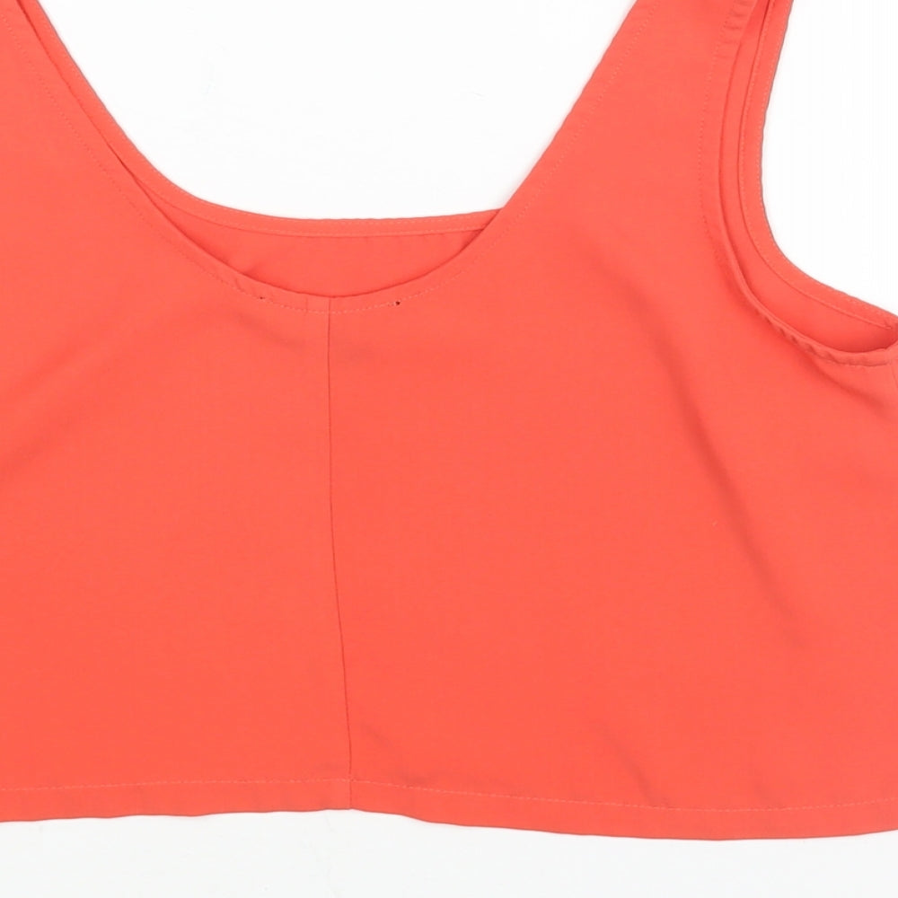 FOREVER 21 Womens Pink Polyester Cropped Blouse Size S Scoop Neck