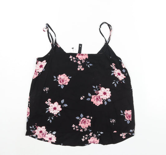 Divided by H&M Womens Black Floral Viscose Camisole Blouse Size 6 V-Neck