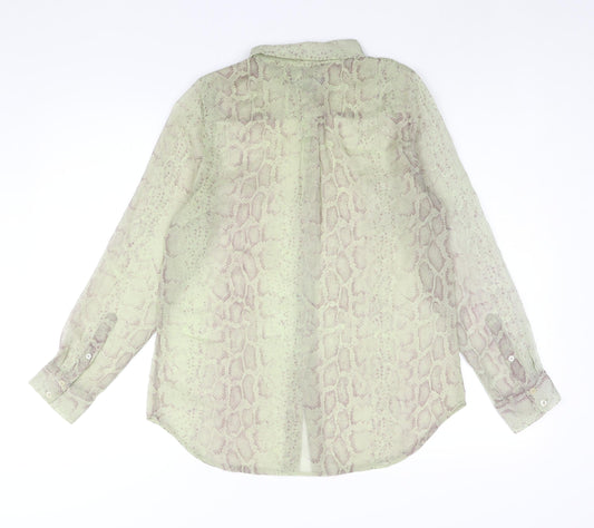 French Connection Womens Green Animal Print Polyester Basic Blouse Size 10 Collared - Snake Print Semi Sheer