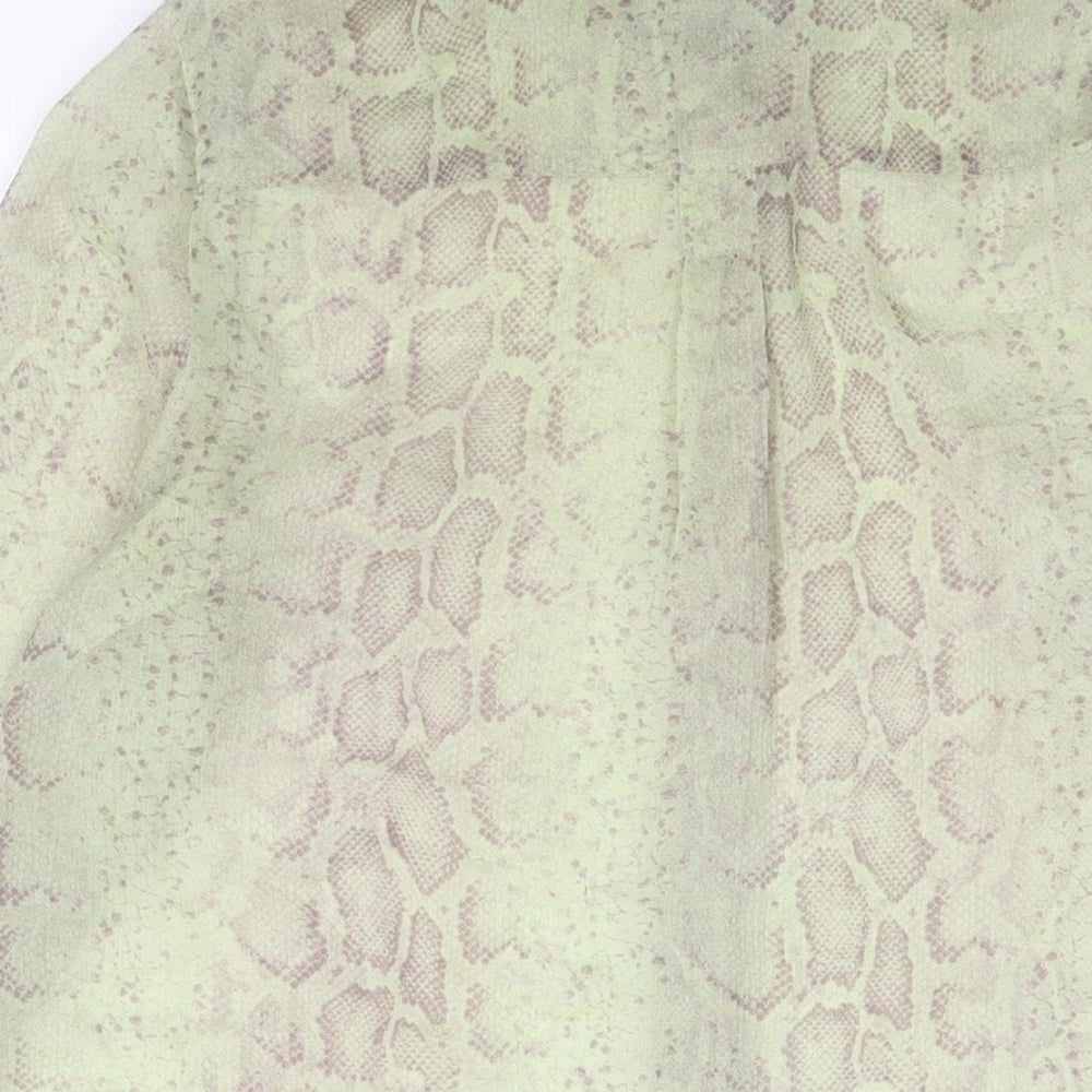 French Connection Womens Green Animal Print Polyester Basic Blouse Size 10 Collared - Snake Print Semi Sheer