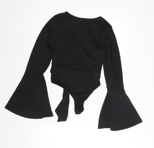 Boohoo Womens Black Polyester Bodysuit One-Piece Size 12 Snap - Belted