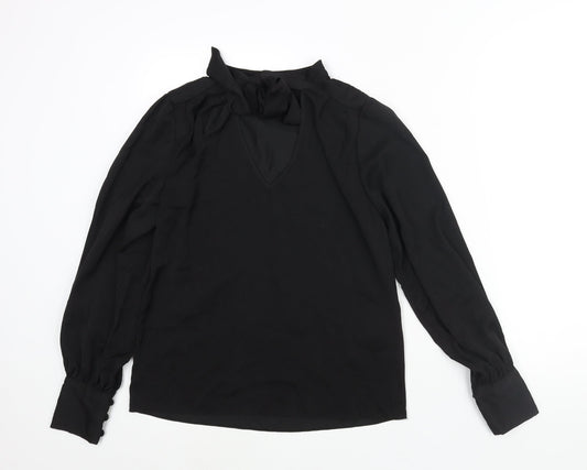 New Look Womens Black Polyester Basic Blouse Size 8 V-Neck - Bow