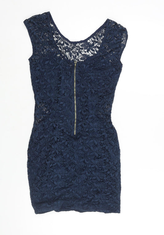River Island Womens Blue Viscose Mini Size 10 Round Neck Zip